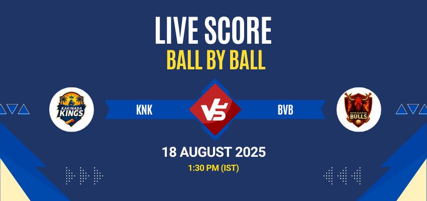 Andhra Premier League 2025 Live: KNK vs BVB Match 20 Live Score, Commentary & Full Results. All live score updates from Kakinada Kings vs Bhimavaram Bulls.