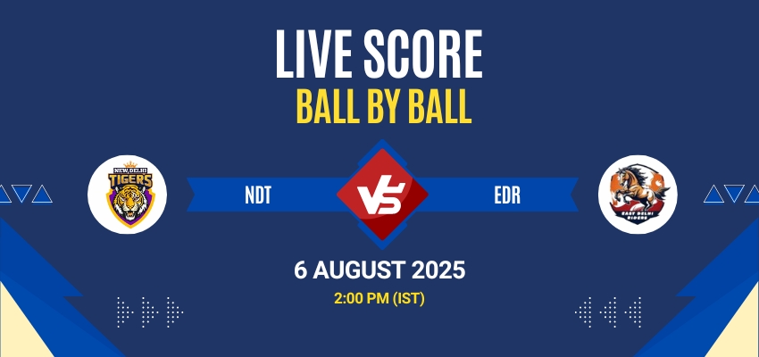 DPL 2025 Live: NDT vs EDR Match 8 Live Score, Commentary & Full Results All live score updates from North Delhi Strikers vs Outer Delhi Warriors